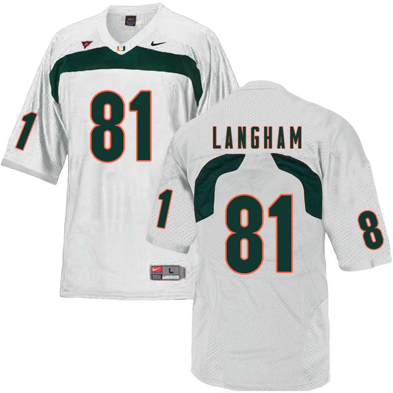 Nike Miami Hurricanes #81 Darrell Langham College Football Jerseys Sale-White - Click Image to Close